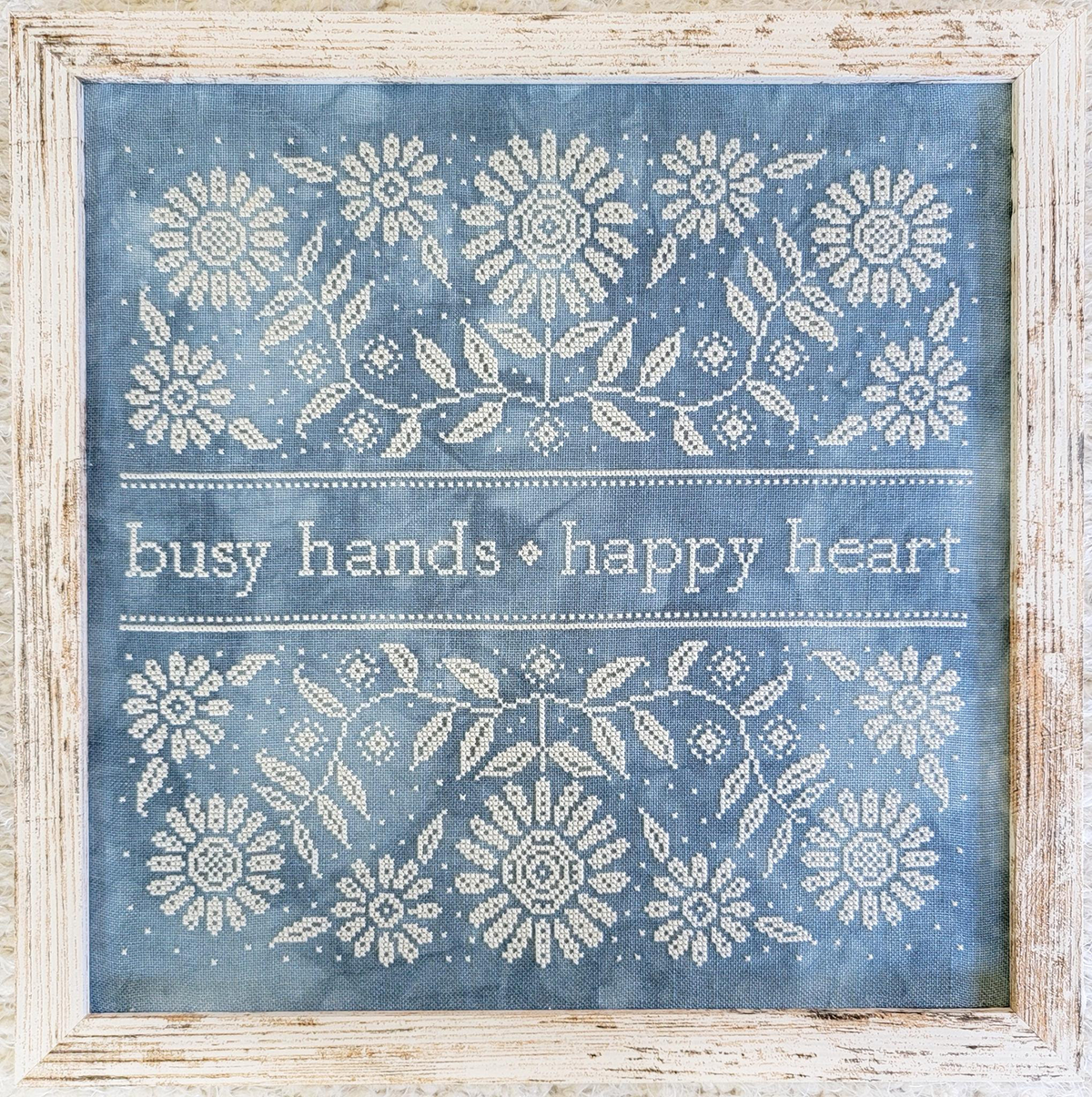 Busy Hands Happy Heart Cross Stitch Pattern-Stitched Modern