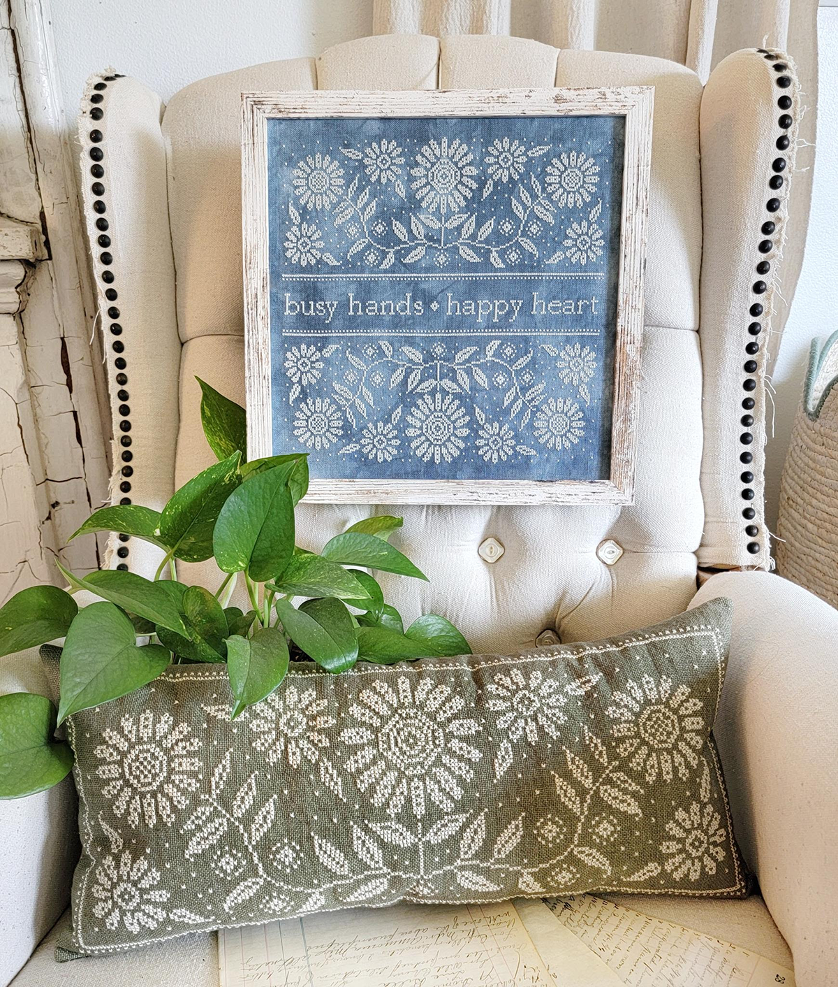 Busy Hands Happy Heart Cross Stitch Pattern-Stitched Modern