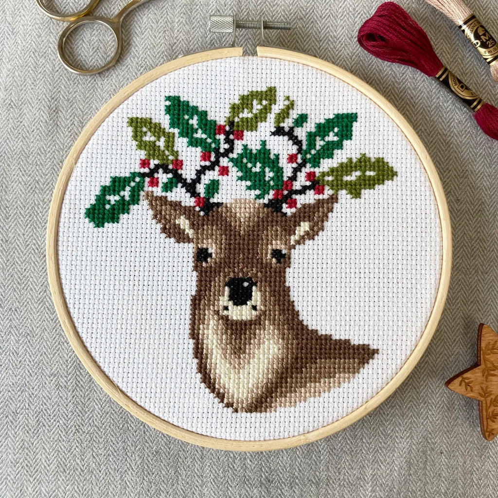 Holly Deer Cross Stitch Pattern