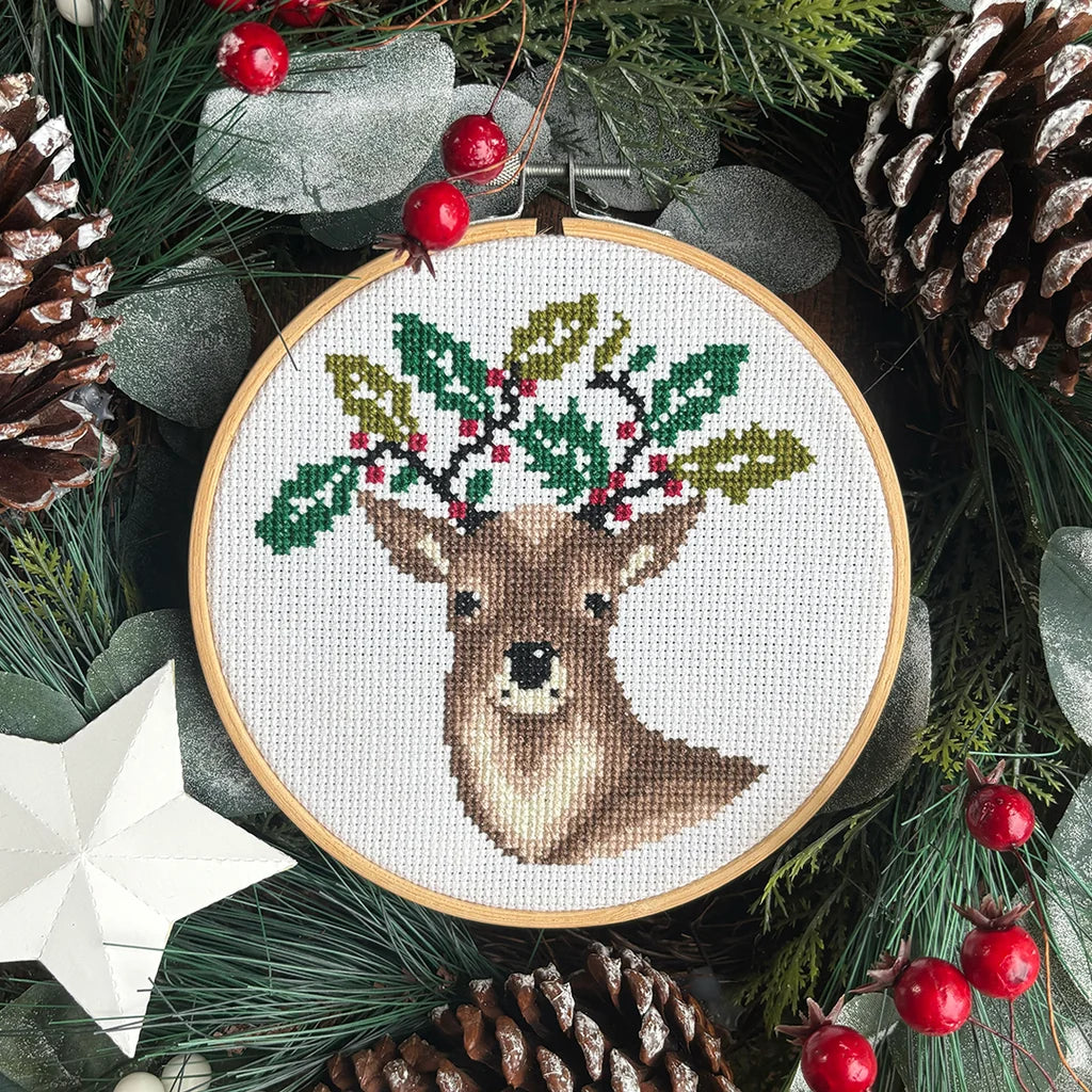 Holly Deer Cross Stitch Pattern