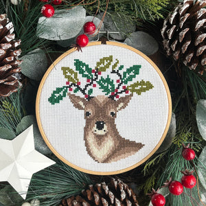 Holly Deer Cross Stitch Pattern