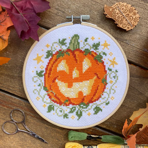 Pumpkin and Stars Cross Stitch Pattern