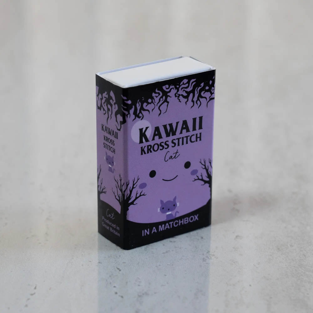 Kawaii Halloween Cat Mini Cross Stitch Kit in a Matchbox
