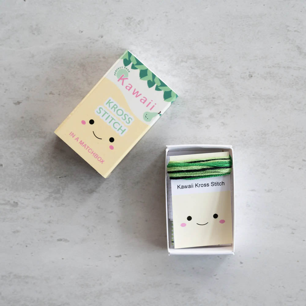 Kawaii Pear Mini Cross Stitch Kit in a Matchbox
