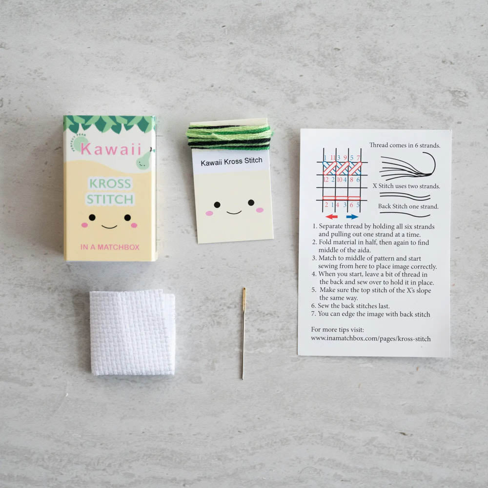 Kawaii Pear Mini Cross Stitch Kit in a Matchbox