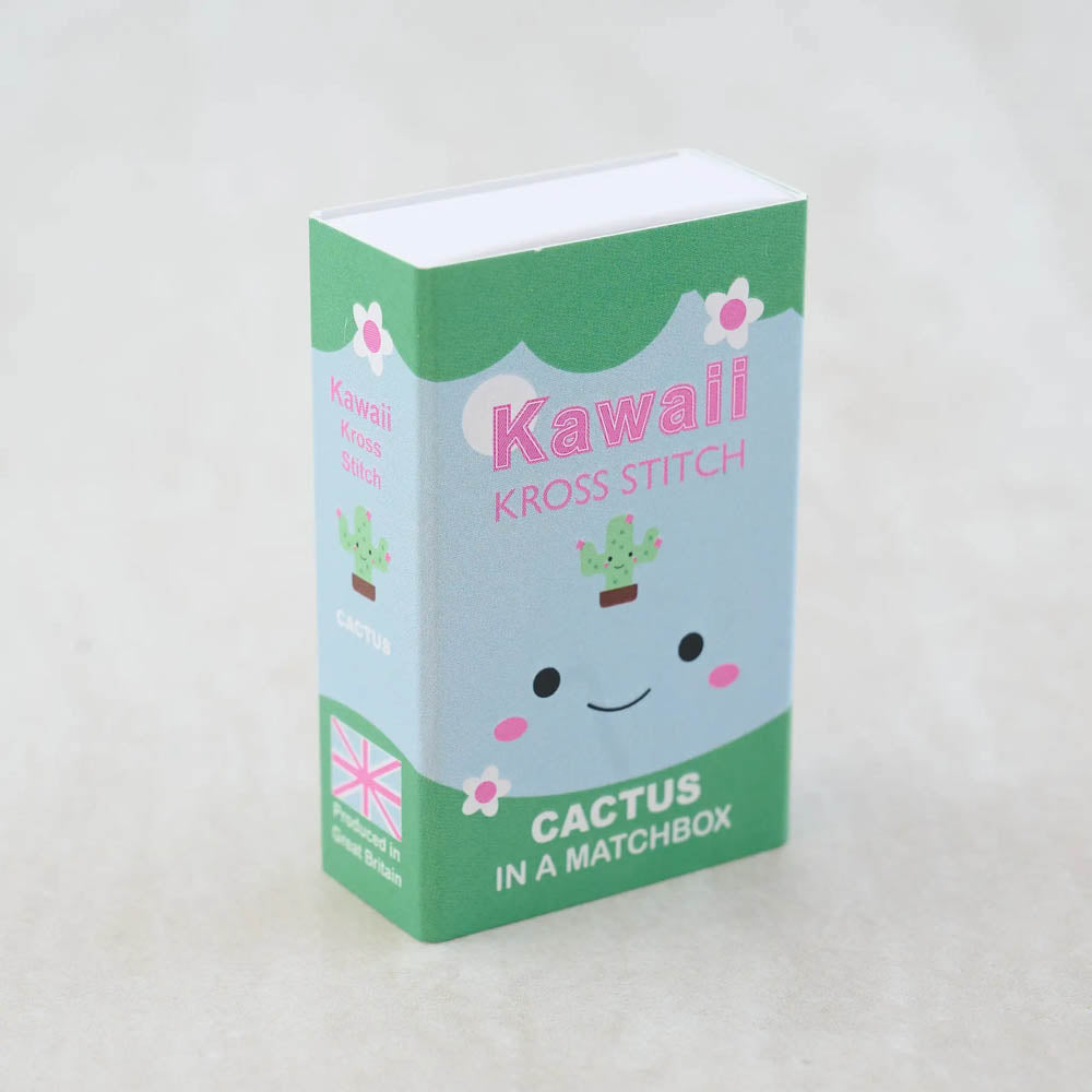 Kawaii Cactus Mini Cross Stitch Kit in a Matchbox
