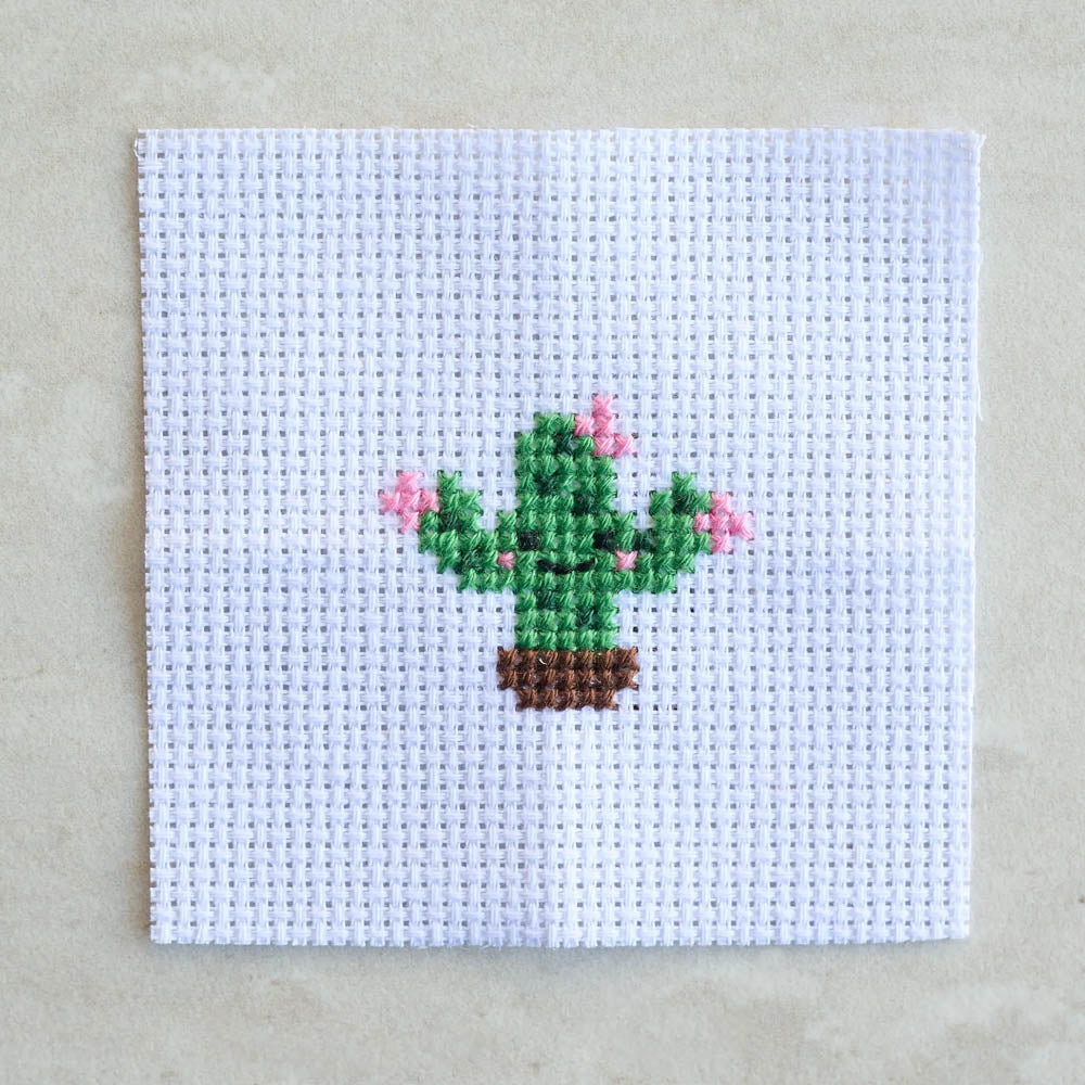 Kawaii Cactus Mini Cross Stitch Kit in a Matchbox