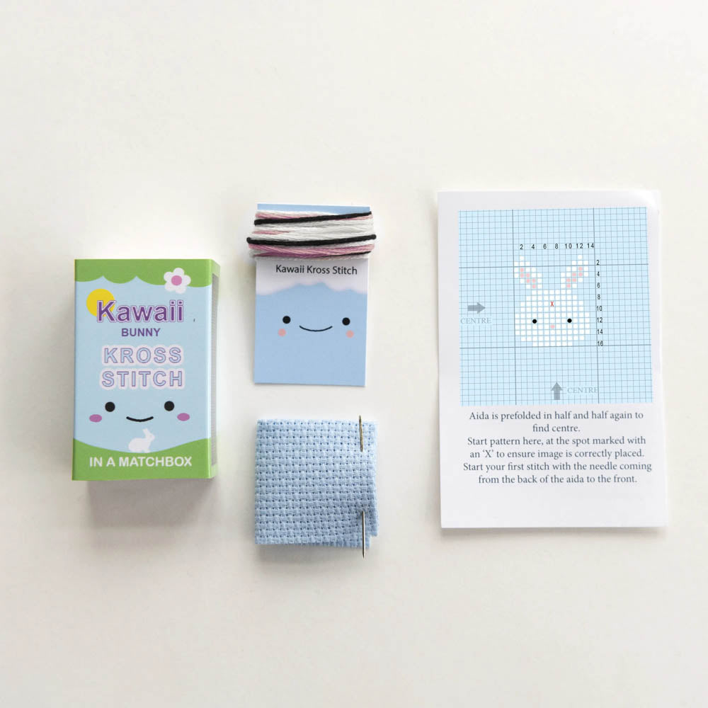 Kawaii Bunny Mini Cross Stitch Kit in a Matchbox