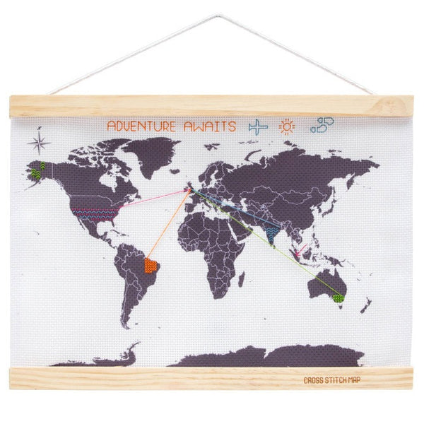 Cross Stitch World Map Kit - Stitched Modern