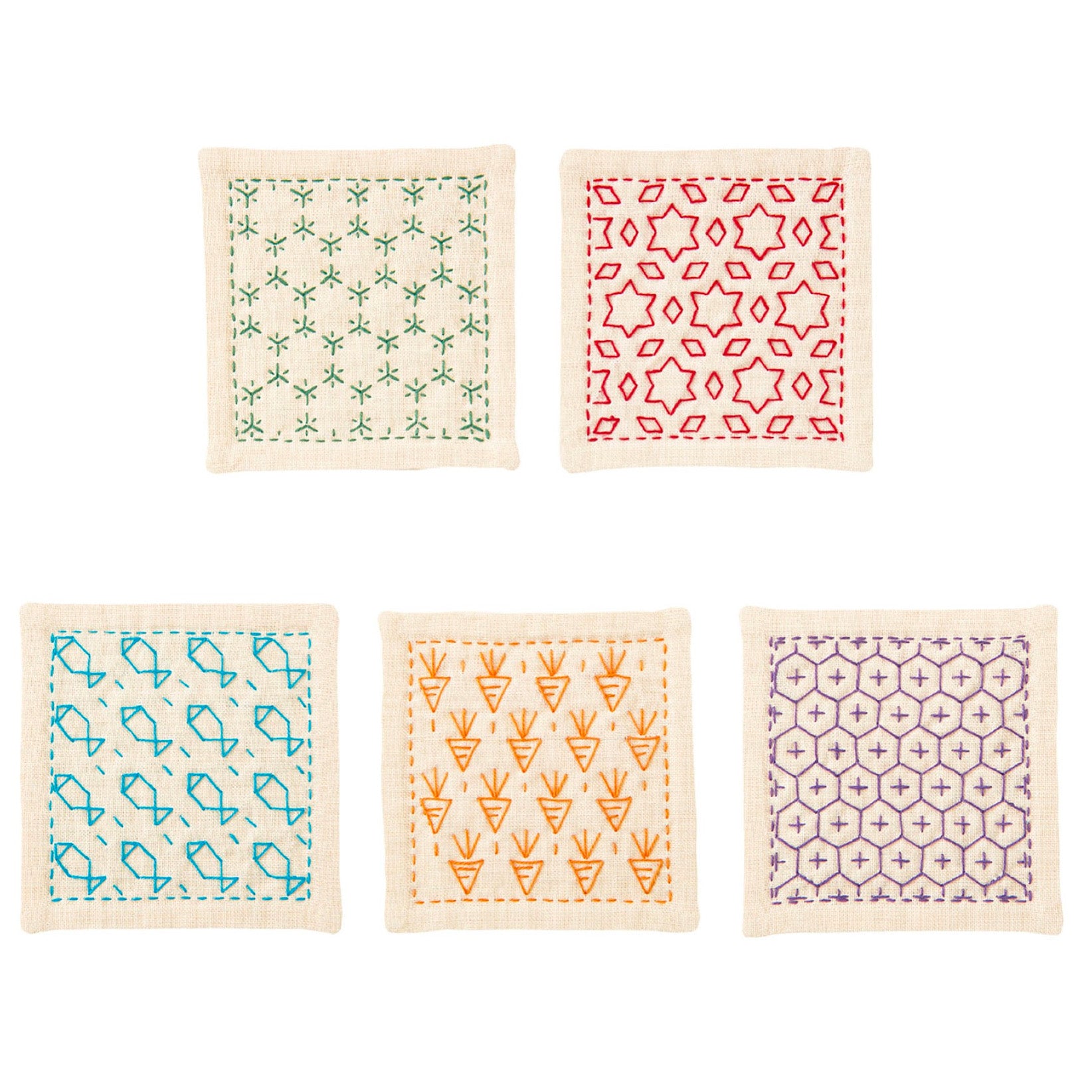 Beginner Sashiko Kit, Sashiko Patterns, Preprinted on Cotton