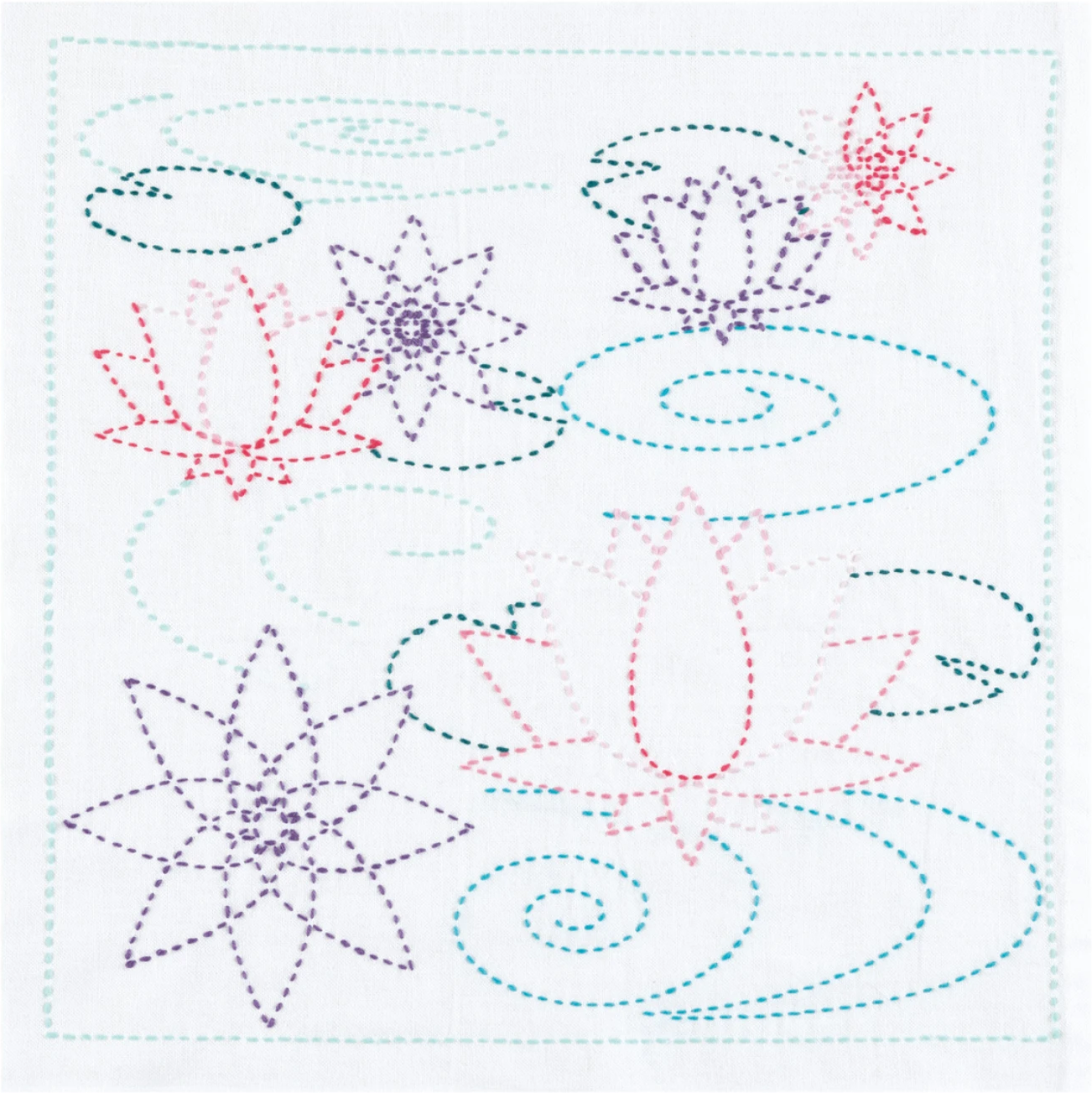 Lotus Flower Sashiko Embroidery Kit-Stitched Modern