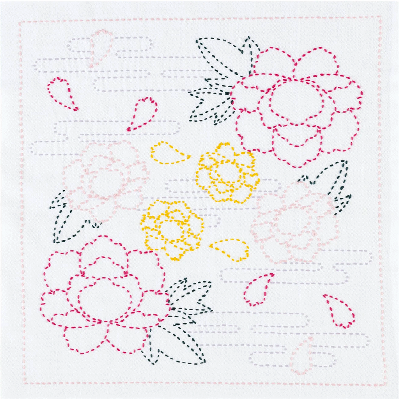 Peony Sashiko Embroidery Kit-Stitched Modern