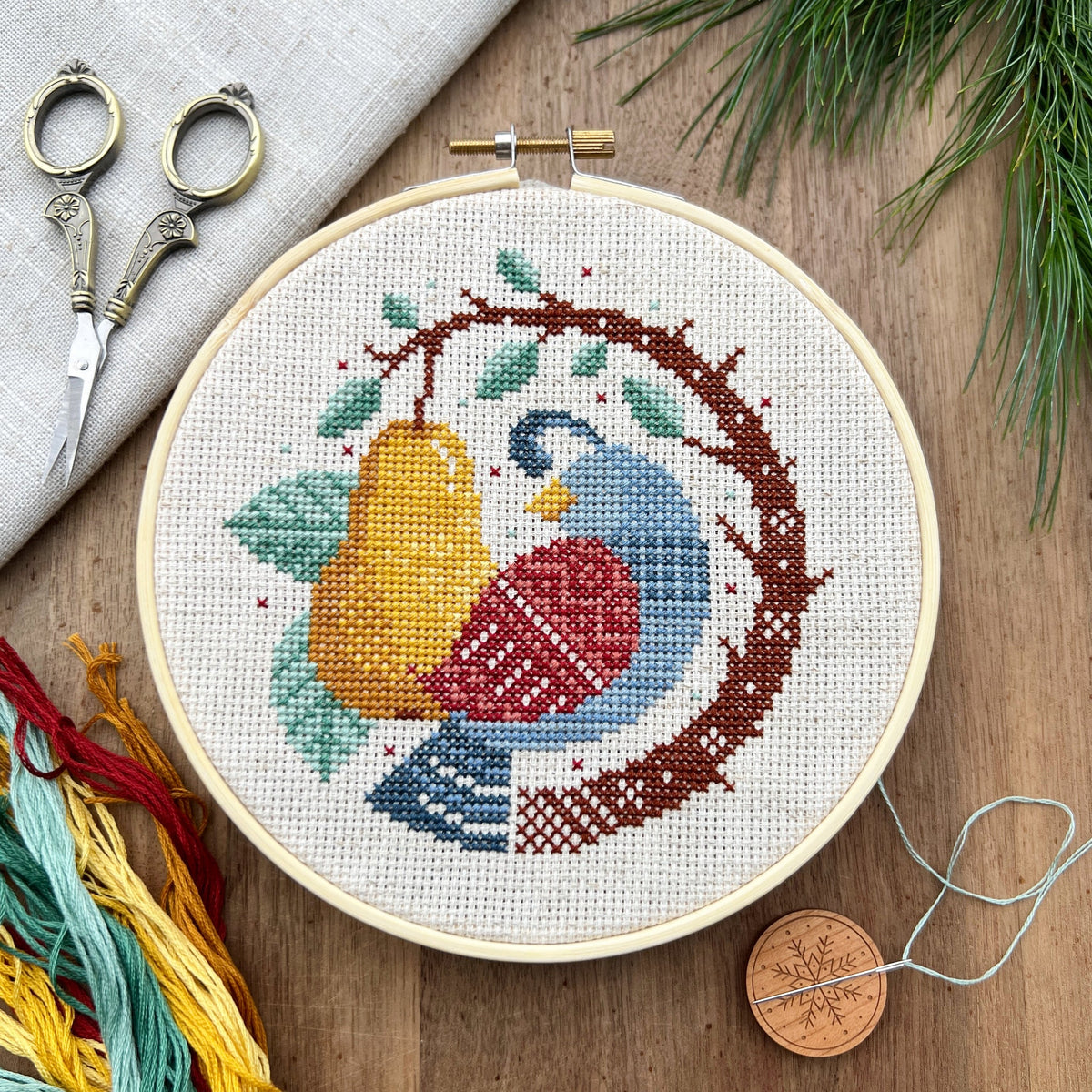 Partridge &amp; Pear Cross Stitch Pattern