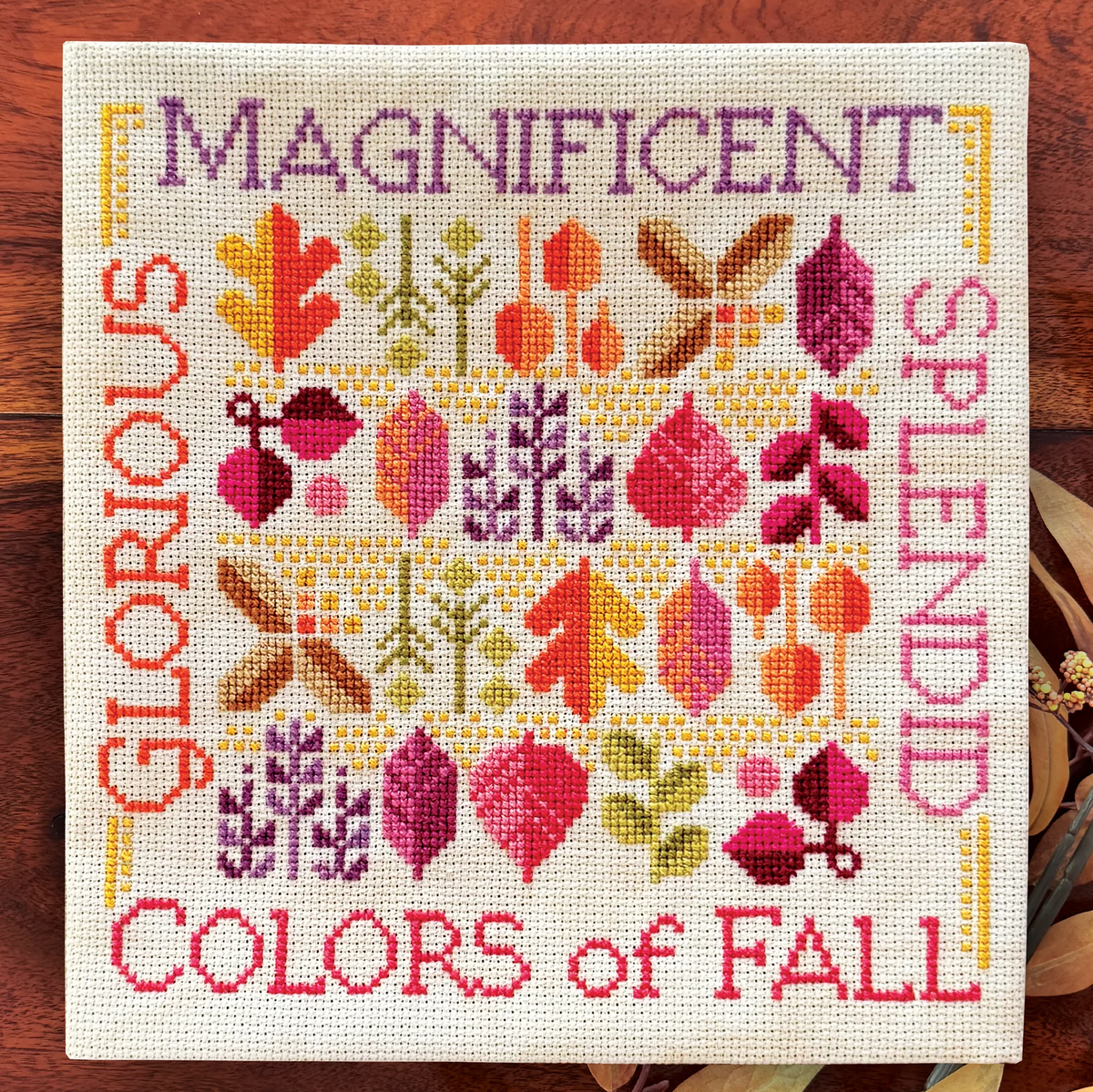 Colors of Fall Cross Stitch Pattern-Stitched Modern