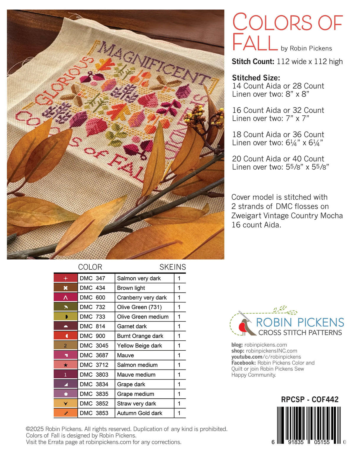 Colors of Fall Cross Stitch Pattern-Stitched Modern