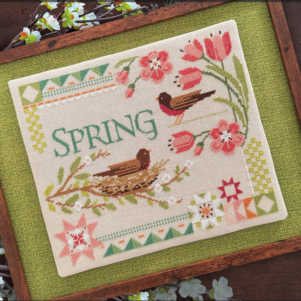 Courier Duos Cross Stitch Pattern - Spring Robins-Stitched Modern