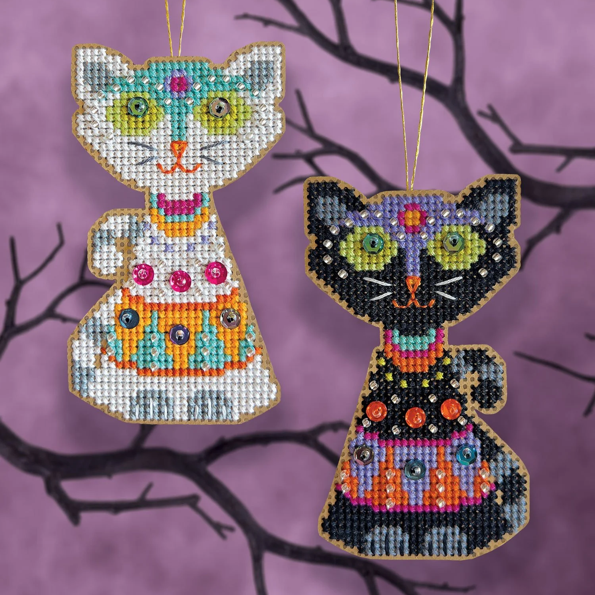Cross Stitch Halloween Ornament Kit - Boo&#39;tiques Cats