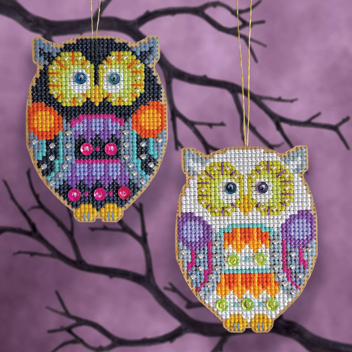 Cross Stitch Halloween Ornament Kit - Boo&#39;tiques Owls