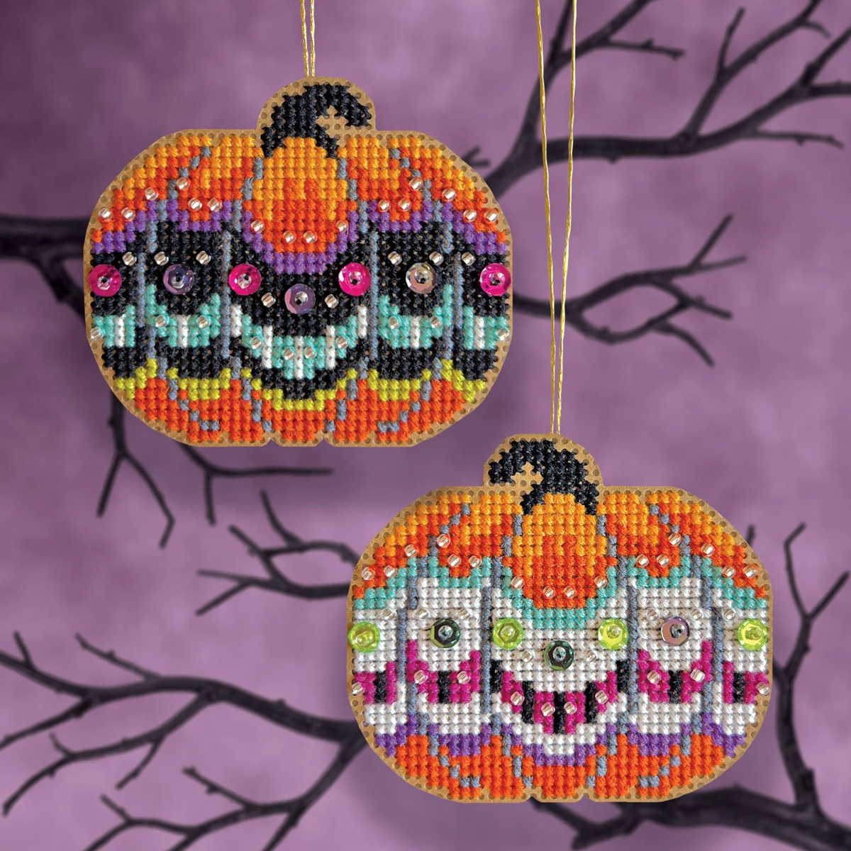 Cross Stitch Halloween Ornament Kit - Boo&#39;tiques Pumpkins