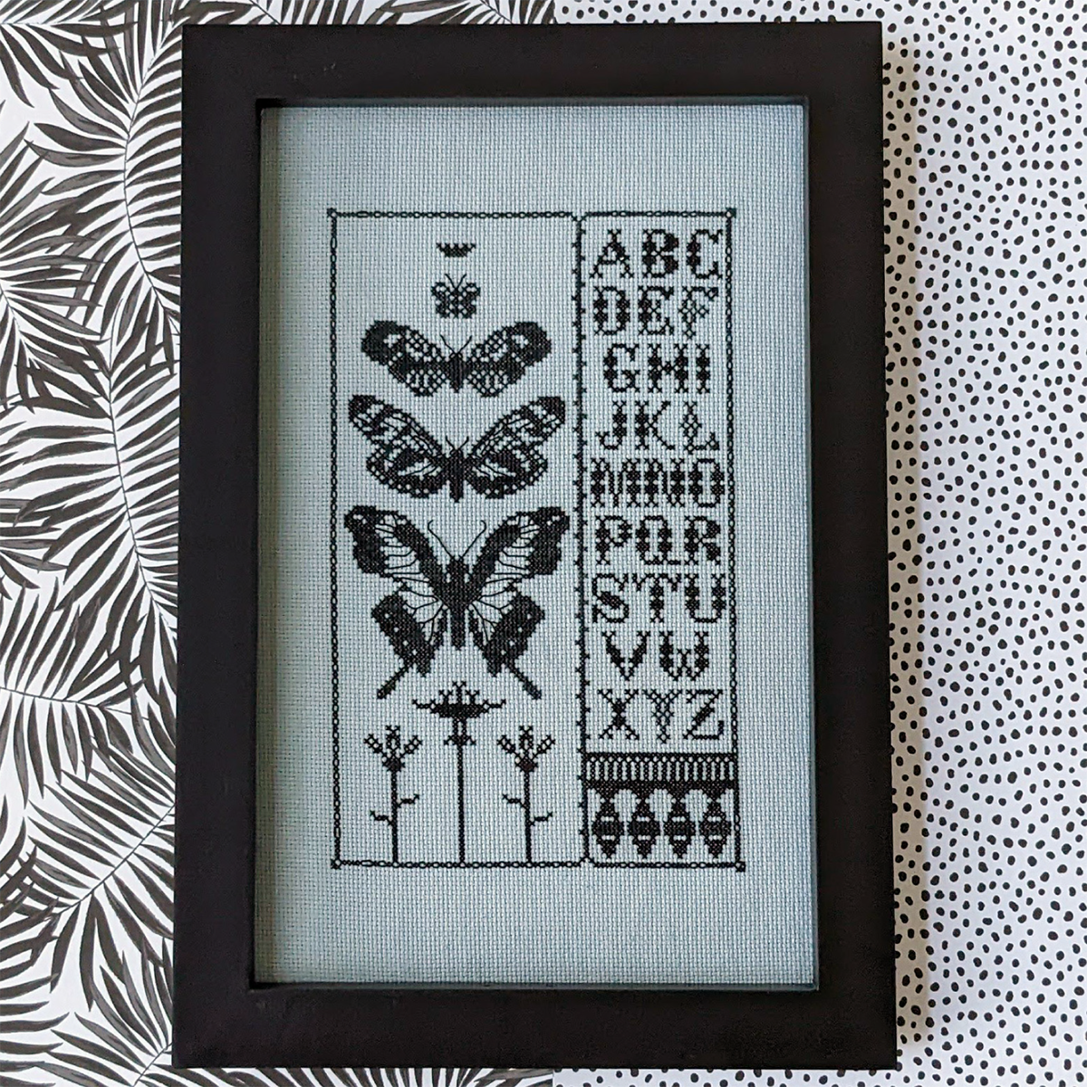 Black Butterfly Sampler Cross Stitch Pattern-Stitched Modern