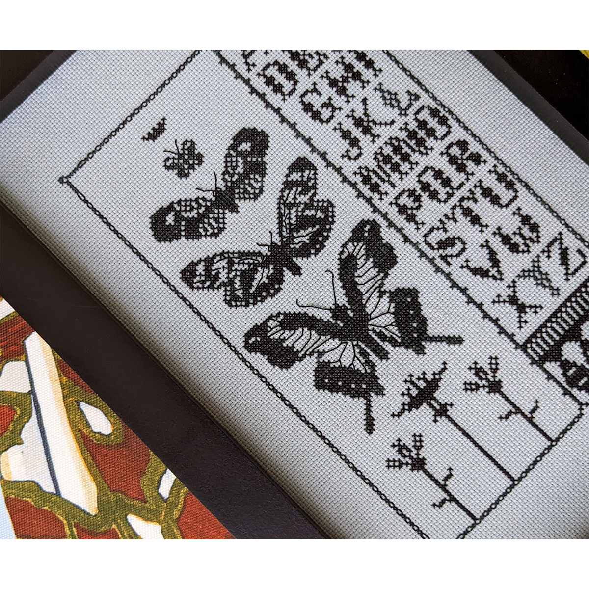 Black Butterfly Sampler Cross Stitch Pattern-Stitched Modern