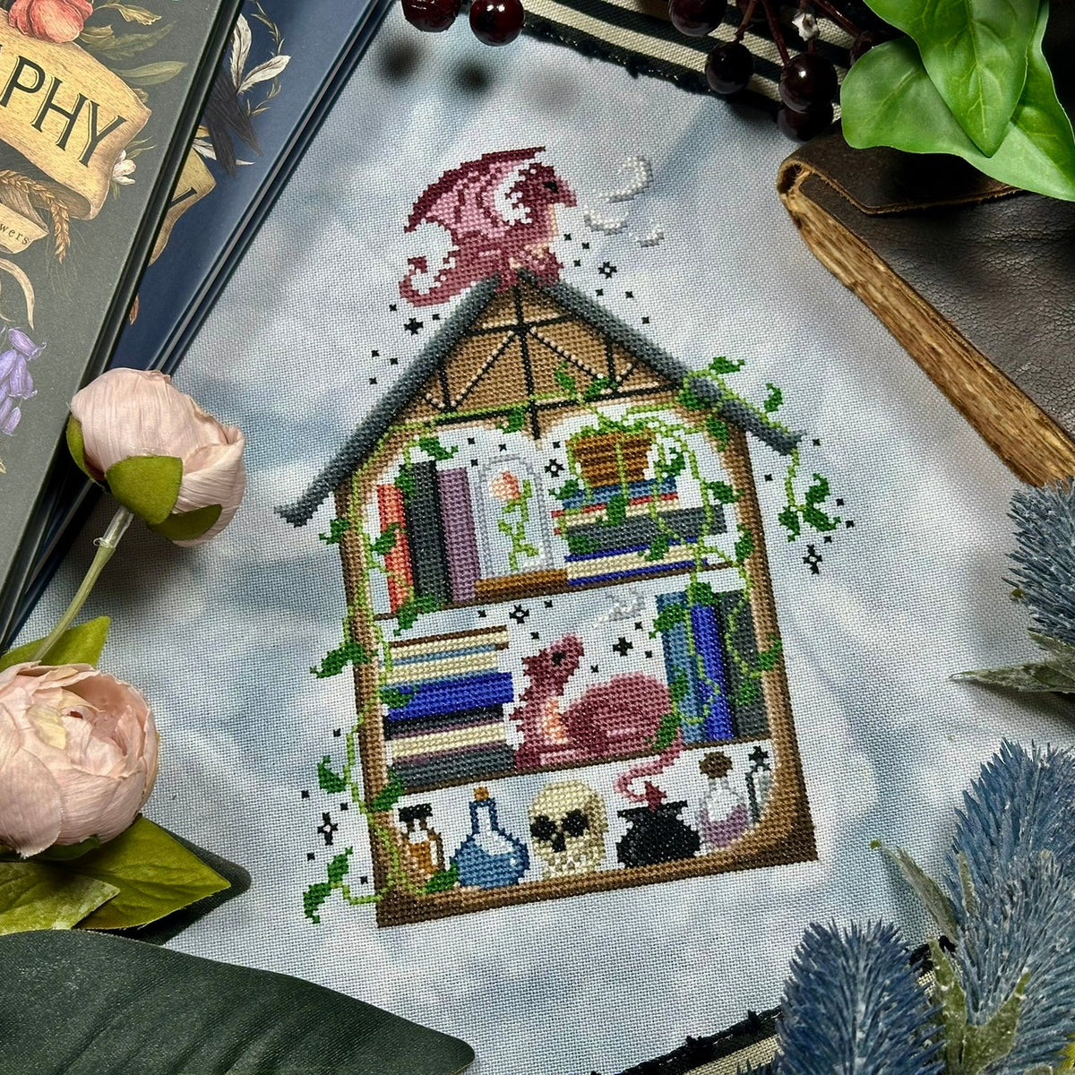 House of Book Dragons Cross Stitch Pattern