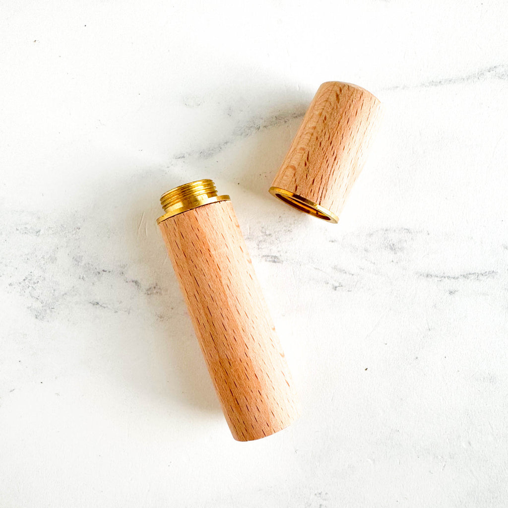Natural Wood Needle Case with Brass Trim - Stitched Modern