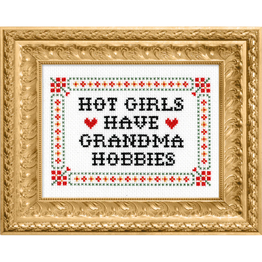 Hot Girls Have Grandma Hobbies Deluxe Cross Stitch Kit-Stitched Modern
