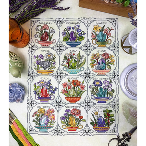 Birthstones and Flowers Cross Stitch Pattern