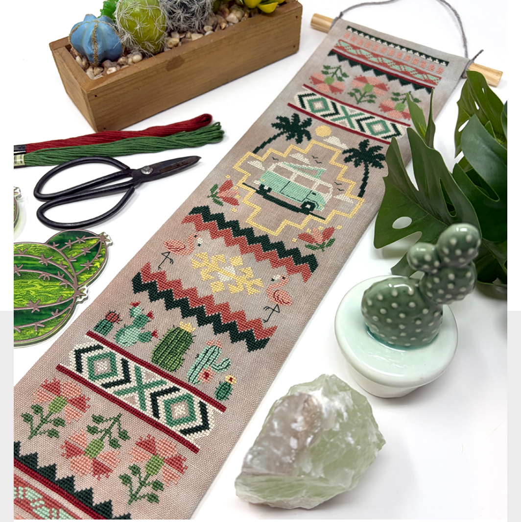 Cactus & Caravan Cross Stitch Banner Pattern-Stitched Modern