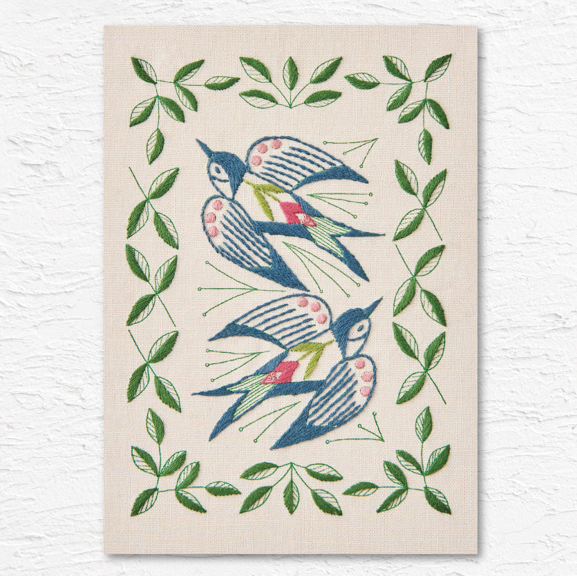Two Swallows Hand Embroidery Kit - Pale Gray