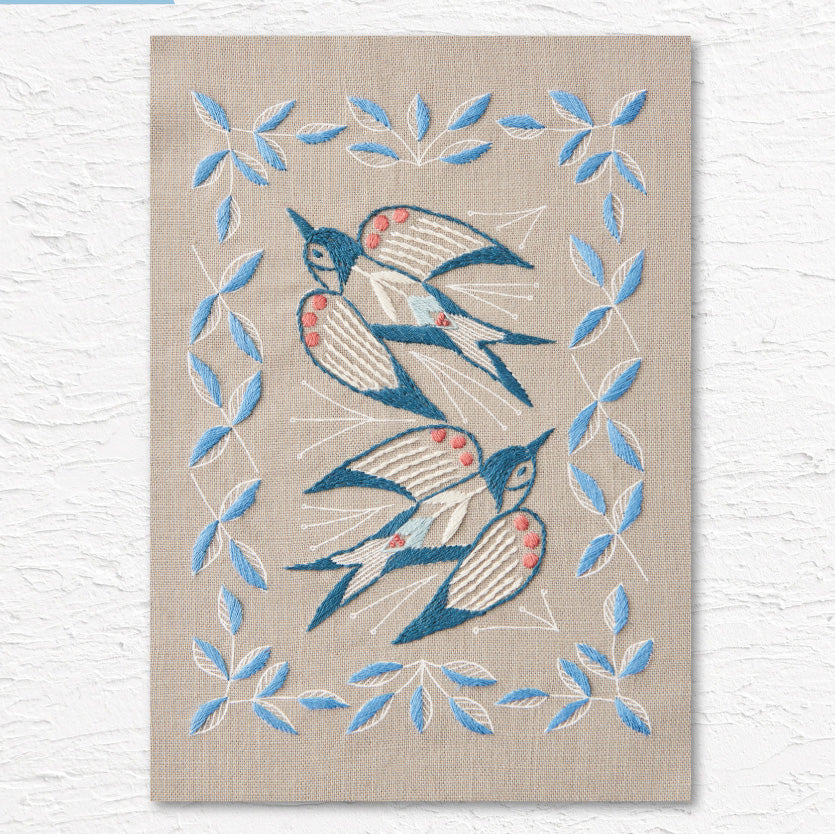 Two Swallows Hand Embroidery Kit - Stone Gray