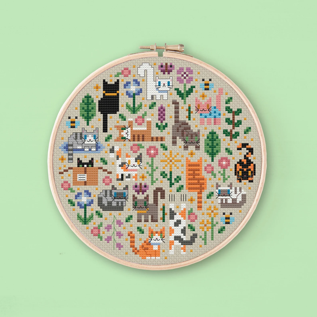 Mini Cat Garden Cross Stitch Pattern