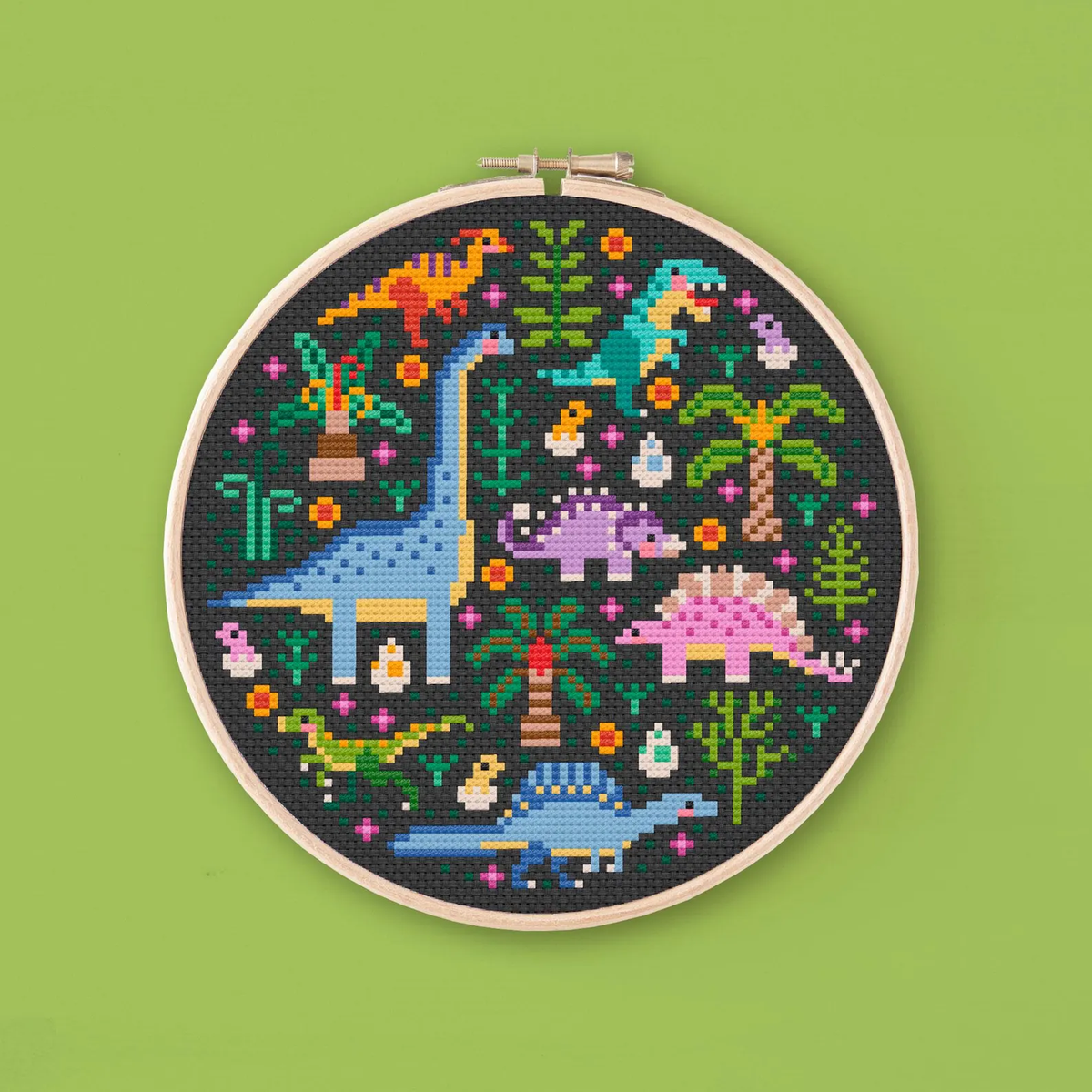 Mini Dino Garden Cross Stitch Pattern