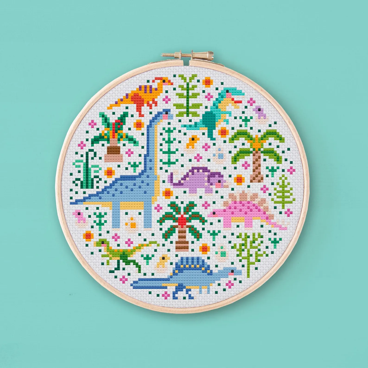 Mini Dino Garden Cross Stitch Pattern