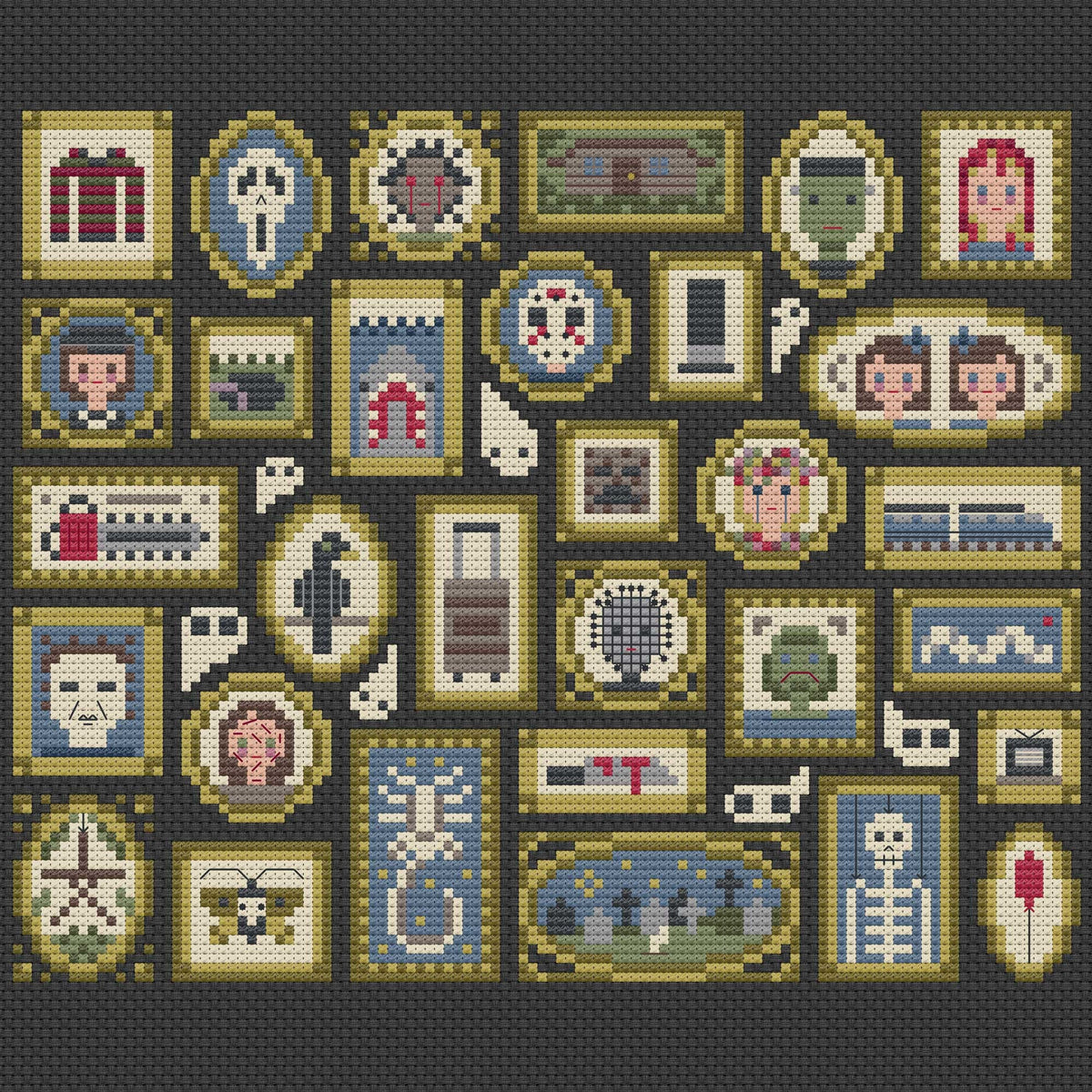 Horror Movie Museum Cross Stitch Pattern