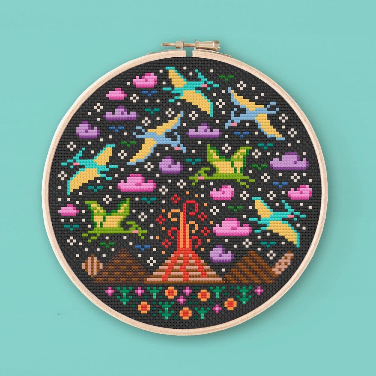 Mini Dino Garden Sky Cross Stitch Pattern