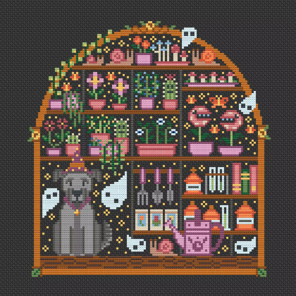 Witchy Greenhouse Cross Stitch Pattern