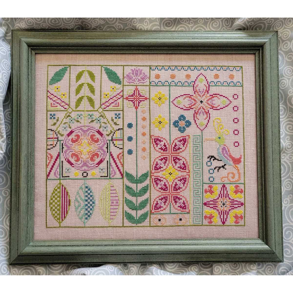 Funky Bird Cross Stitch Pattern-Stitched Modern