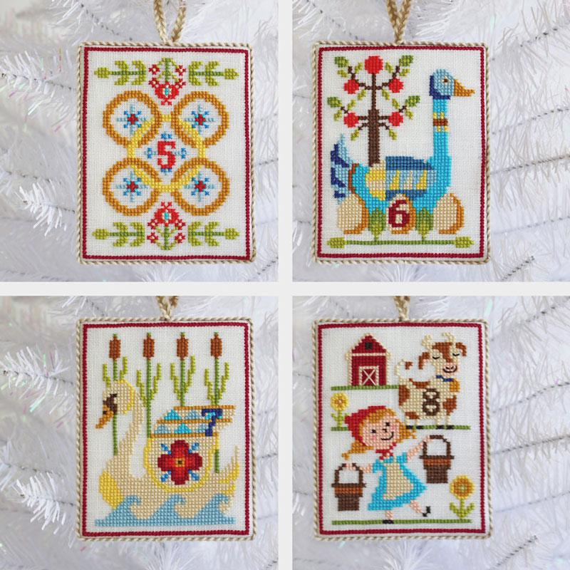Vintage Cross Stitch Christmas Ornaments Finished Lot of 4 Holiday  Ornaments