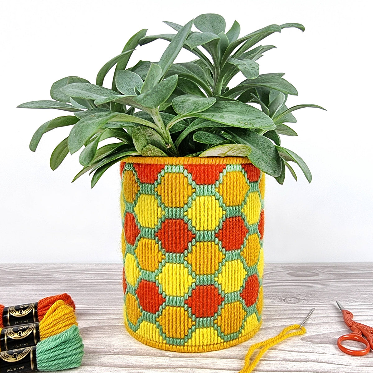 Bargello Needlepoint Kit - Honeycomb Plant Pot Kit