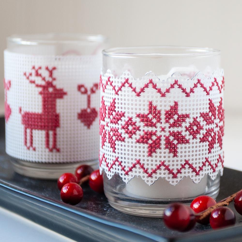 perforated paper cross stitch project votive wrap christmas