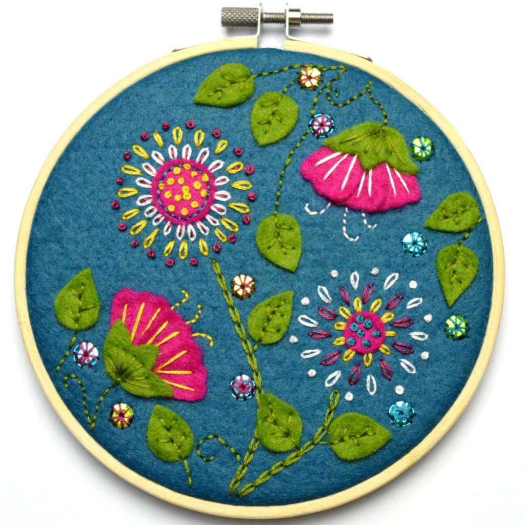 Tropical Flowers Felt Appliqué Hoop Kit-Stitched Modern