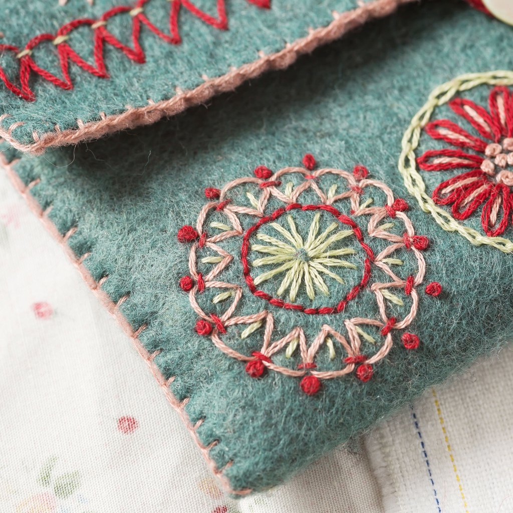 Hand Embroidered Felt Sewing Pouch Kit