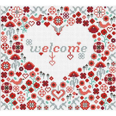 Welcome Poppy Heart Cross Stitch Pattern