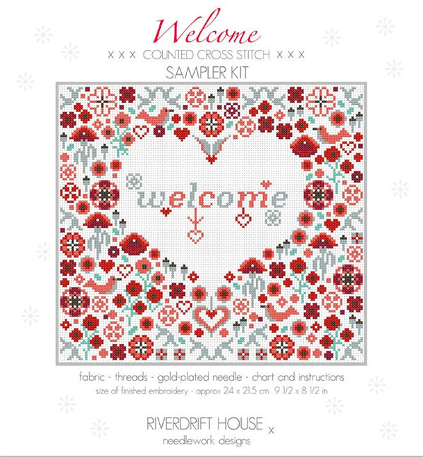 Welcome Poppy Heart Cross Stitch Pattern