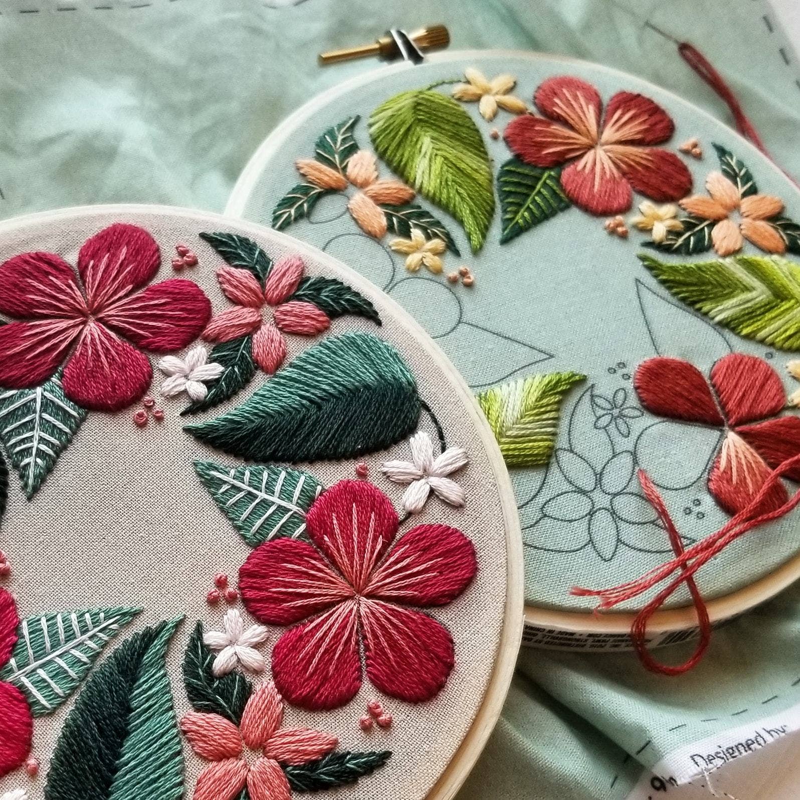 Flower Embroidery Kit for Beginners with Pattern and Instructions, Cross  Stitch Set, Make your spring embroidery pieces. Green plants are the