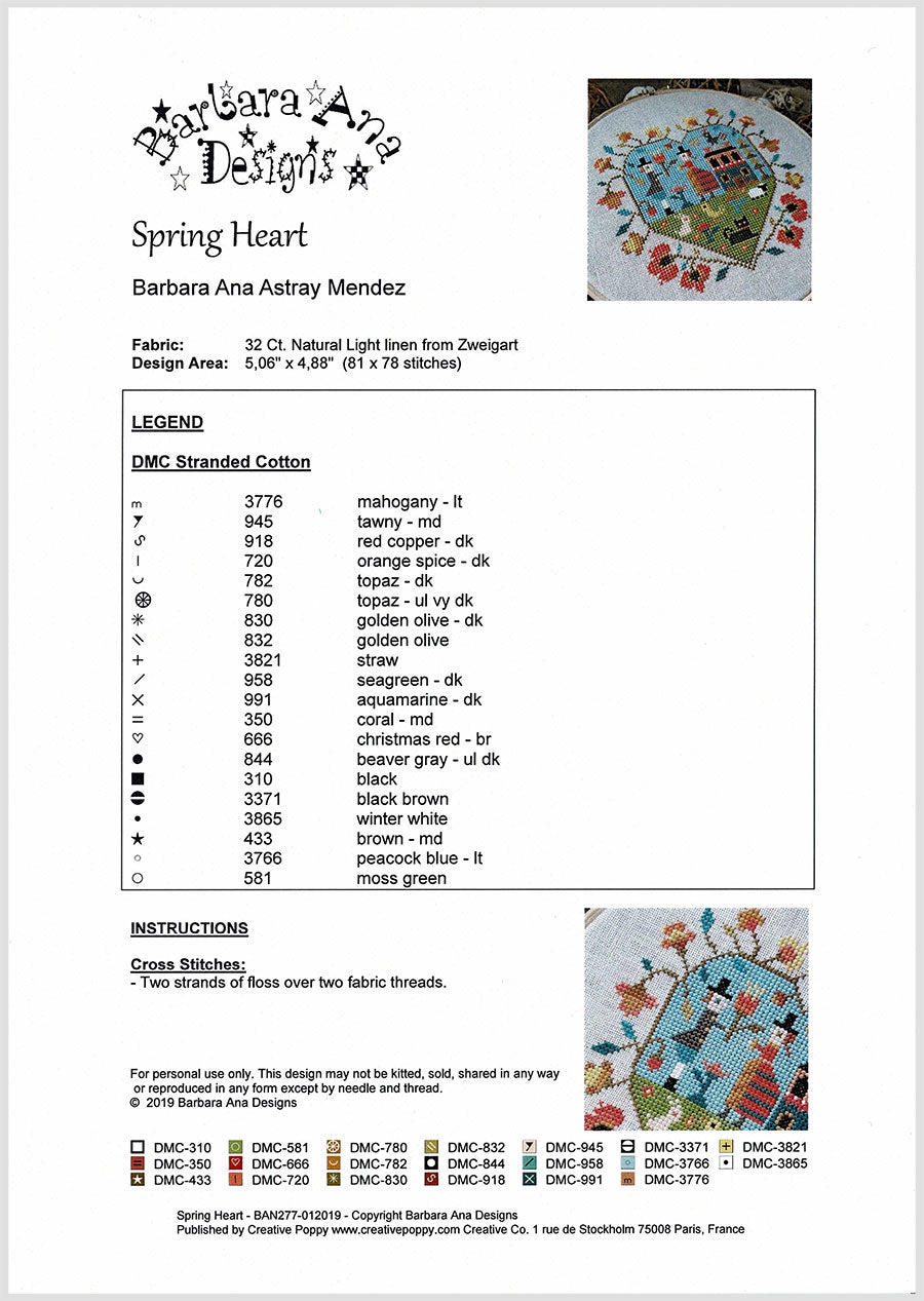 Spring Heart Cross Stitch Pattern