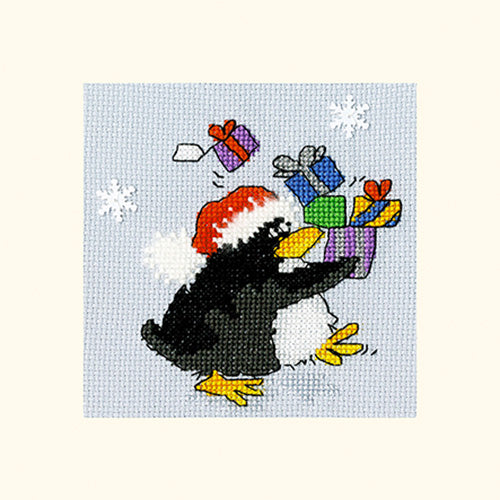 Penguin Cross Stitch Greeting Card Kit - Presents
