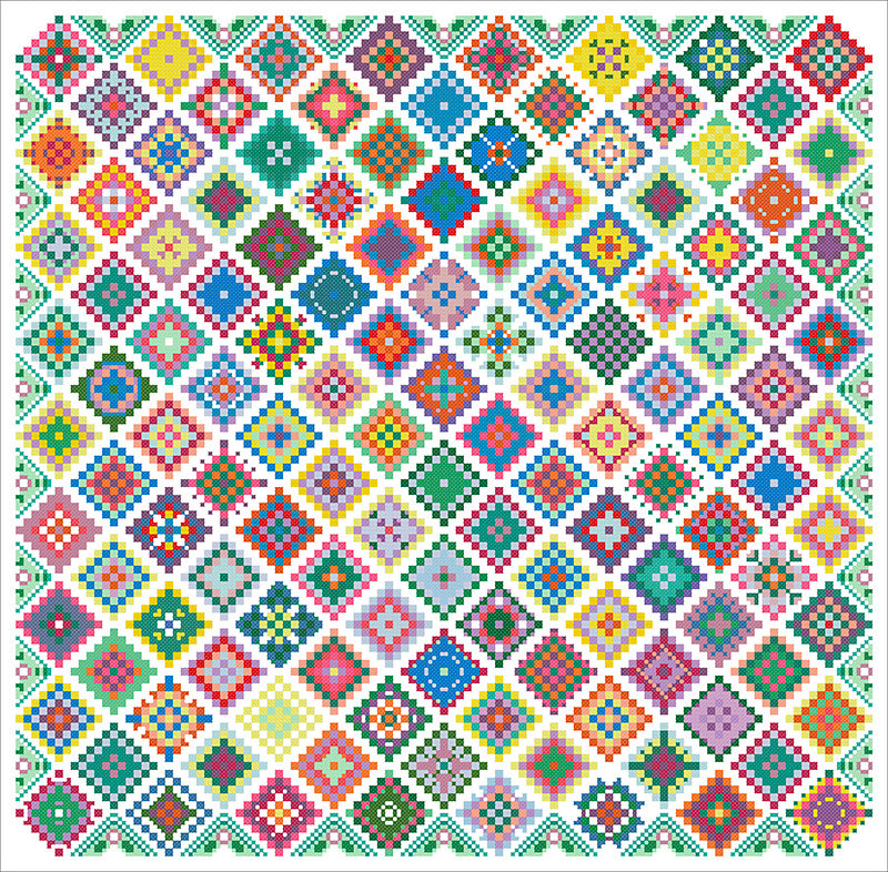 Granny Square Cross Stitch Pattern - Mardi Gras